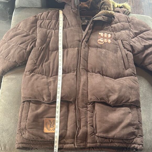 Vintage Makaveli Branded Tupac RARE Brown Puffer Jacket Hood Heavyweight L *READ - Picture 10 of 16